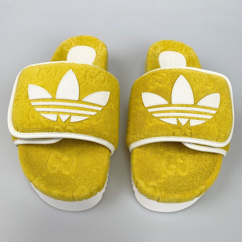NIB Gucci x Adidas GG Platform Sandal Size 40 Slides Yellow - Picture 7 of 16